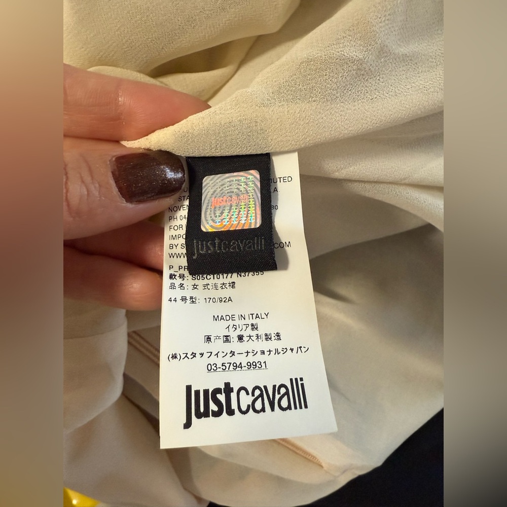 Just Cavalli Multicolor Abstract Midi Dress with Cream Sheer Sleeves, pre-owned - Picture 5 of 7